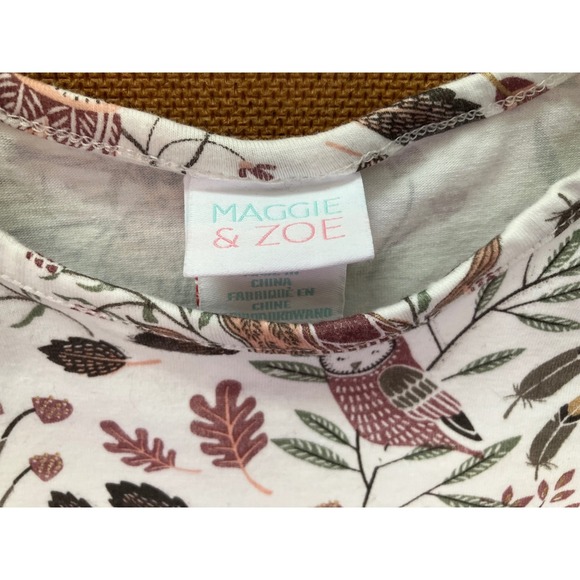 Maggie Zoe Girls Long Sleeve Owl Leaf Print Tiered Dress 12 Months - Picture 2 of 4